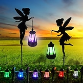 お買い得  経路ライト＆ランタン-屋外用ソーラー防水鉄製妖精シルエットランタン2個、庭、庭、通路、芝生の装飾、パーティー、休日、風景照明、屋外用装飾アクセントランタン