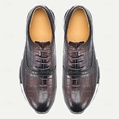 abordables Zapatillas de cuero premium-Zapatos elegantes de piel auténtica con estampado de cocodrilo para hombre: diseño moderno, duraderos y cómodos, perfectos para bodas y eventos formales.