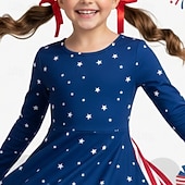  Girls' 3D Graphic Striped Stars Dress Long Sleeve 3D Print Spring Fall Daily Vacation Party Casual Princess Beautiful Kids 4-12 Years Casual Dress A Line Dress Knee-length Regular Fit
