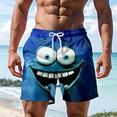 preiswerte Retro Vintage &amp; Ethik-Herren Optische Täuschung 3D Zeichentrick Lächelndes Gesicht Badehosen Badeshorts Boardshorts Mittlere Taille Hawaiianisch Lustig Strandurlaub Seitentaschen Netzfutter Elastischer Kordelzug in der