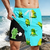  Per uomo Cartoni animati Rana Divertente Pantaloncini foderati Pantaloncini da bagno 2 in 1 Pantaloncini da mare Misura del girovita medio Hawaiano Vacanza al Mare Tasche Laterali Con Fodera a