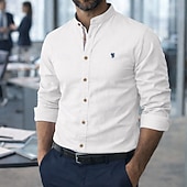 billige Business Casual-Herre Skjorte Linskjorte Sommerskjorte Dresskjorter Skjorte med knapper عادي Virksomhet Formell Svart Navyblå Grønn Kakifarget Langermet Krage Vår sommer Sommer Klær Broderi