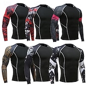 Недорогие Футболки и майки для бега-Муж. Цветочный принт Футболка для бега Компрессионная футболка Весна Осень Длинный рукав Быстровысыхающий Сжатие видеоизображений Влагоотводящие