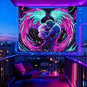 cheap Blacklight Tapestries-Blacklight Tapestry UV Reactive Wall Hanging Glow in the Dark Angel Wings Wall Art Blacklight Poster for Bedroom Party Dorm and Festival Decor