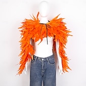 abordables Accesorios-Carnaval 2026 Accesorios de Samba del Carnaval de Río Capa Chal larga de plumas rojas para mujer con lazo de cinta disfraz de actuación del festival de Brasil