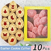 رخيصةأون عيد الفصح-مجموعة قوالب تقطيع بسكويت عيد الفصح، ١٠ قطع من قوالب ضغط البسكويت، مجموعة قوالب تقطيع بسكويت بيض عيد الفصح مع مجموعة طوابع ضغط، أدوات مطبخ، طوابع بسكويت بلاستيكية