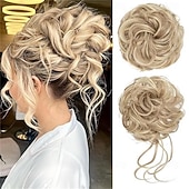 halpa Nutturat-2 kpl sotkuisia nuttura-hiuslisäkkeitä, laineikkaita ja kiharia, tekonahkaisia nuttura-hiuslenkkejä, poninhäntäpidennys naisille, tuhkanharmaa