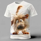  Camiseta masculina de verão com estampa digital 3D de um cachorro de cabelo despenteado e olhos grandes, manga curta e divertida. Disponível nos tamanhos P, M, G, GG, XGG e XXGG.