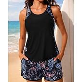  نسائي تانكيني مكشكش ثوب السباحة قطعتين ورد حماية UV مطاط بدون كم ملابس السباحة تزلج على الماء غوص سباحة الصيف