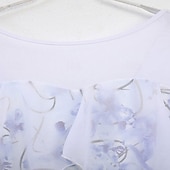 economico Sala da Ballo Standard-abito da ballo da sala da donna con fiori, in rete trasparente, a maniche lunghe, con volant sovrapposti, abito da competizione moderno standard, bianco e blu