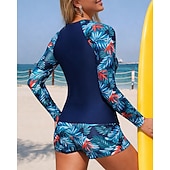 baratos Rash Guards de Uma Peça-Mulheres Anti Atrito Roupa de banho Tankini Tropical Zip Up Lateral franzida Proteção UV Elástico Manga Longa Roupa de Banho roupa de banho Surfe Mergulho Natação Verão