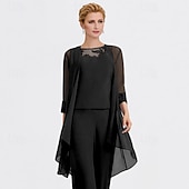 cheap Mother's Wraps-Shawl &amp; Wrap Women's Wrap Mother's Wedding Guest Wraps Pure Elegant 3/4 Length Sleeve Chiffon Wedding Wraps With Lace For Party Evening All Seasons dress to impress