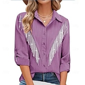 preiswerte Einfache Blusen-Damen Kleidhemd Knopfhemd Bluse Glitzer Knöpfe Strass Elegant Stilvoll Klassisch Langarm Umlegekragen Normale Oberteile Täglich Ferien Ausgehen Blau Schwarz Hellgrün Rosa Wein Sommer Frühling