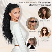 baratos Rabos-de-Cavalo-Aplique de rabo de cavalo longo, preto e cacheado, com presilha e cordão, 66 cm (26 polegadas), sintético, em camadas e com volume, para mulheres.