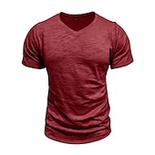 billige grunnleggende t-skjorter-Herre T-skjorte 100 % bomulls-T-skjorte Kort Erme V-hals Sommer Vår &amp; Vinter عادي Pit Strip Mote Designer Grunnleggende Grunnleggende Myk Avslappet Feriereise Gate Svart Stein Grønn Topp T-skjorte