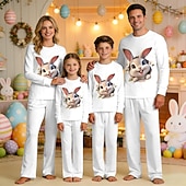 cheap Easter Family Matching Outfits-Family Easter Pajamas Graphic Bunny Casual Print Blue Black White Long Sleeve Vacation Matching Outfits