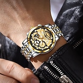 Недорогие Кварцевые часы-Новые многофункциональные мужские часы, роскошные кварцевые часы для мужчин, светящийся в темноте дисплей, скелетонизированный дизайн циферблата, точное измерение времени, подходят для повседневного