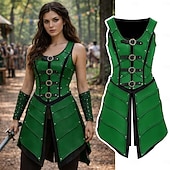 levne Šaty-Středověké Renesanční Šaty Zbraně a výzbroj Kamizelka Válečník Shieldmaiden Barbar Maškarní kostým Dámské Viking Fantazie předvečer Všech svatých Karneval Výkon LARP Ren Faire Dospělé Šaty