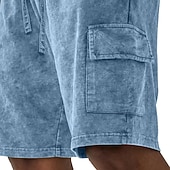  Men's Shorts Summer Shorts 100% Cotton Casual Shorts Acid Wash Shorts Drawstring Elastic Waist Multi Pocket Plain Solid Comfort Breathable Knee Length Streetwear Vacation Holiday Fashion Vintage Retro