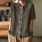 economico Camicie-Per donna Camicie effetto lino Camicia di lino Camicia Estiva Camicia con Bottoni Bottoni Tinta unica Semplice Quotidiano Elegante Casual Manica Corta Collo ripiegato Top Regolari Ferie Uscire