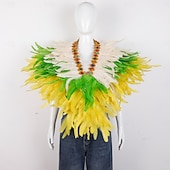 billiga Tillbehör-Karneval 2026 Rio Karneval Samba Tillbehör Kvinnors Mardi Gras Fjäder Cape Själ Lila Grön Guld Fjäder Poncho med Juvelkrage Brasilien Festival Prestandakostym