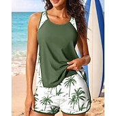  نسائي تانكيني مكشكش ثوب السباحة قطعتين ورد حماية UV مطاط بدون كم ملابس السباحة تزلج على الماء غوص سباحة الصيف