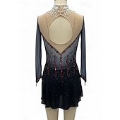 cheap Figure Skating Dresses-Figure Skating Dress Women's Girls' Ice Skating Dress Black Sliver Patchwork Thumbhole Mesh High Elasticity Training Competition Skating Wear Classic Crystal / Rhinestone Long Sleeve Ice Skating
