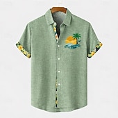voordelige Klassiek-Voor heren Linnen overhemd Zomer overhemd Strand Kleding Overhemd met knopen Slippers Strand Vakantie blauw Blozend Roze Groen Khaki Korte mouw Strijkijzer Zomer Lente Kleding Kleurenblok
