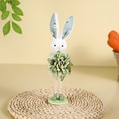 cheap Easter Basket Stuffers-Easter Basket Stuffers Easter Bunny Decorations for Home, Handmade Standing Rabbit Figurines with Flowers, Cute Spring Easter Decor for Tiered Tray, Table, Shelf, Mantle