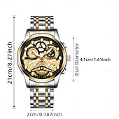 Недорогие Кварцевые часы-Новые многофункциональные мужские часы, роскошные кварцевые часы для мужчин, светящийся в темноте дисплей, скелетонизированный дизайн циферблата, точное измерение времени, подходят для повседневного