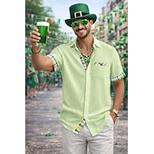 voordelige Straat-herenoverhemd linnen overhemd St. Patrick's Day zomeroverhemd strandkleding overhemd met knoopsluiting effen kleur casual strand korte mouwen kraag zomer lente &amp;zomerkleding, kleding in kleurblokken