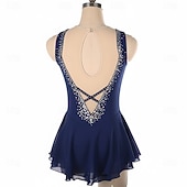 abordables Vestidos de Patinaje Artístico-Vestido de patinaje artístico Mujer Patinaje Sobre Hielo Vestidos Azul marinero Retazos Espalda Abierta Alta elasticidad Entrenamiento Competición Ropa de Patinaje Clásico Cristal / Strass Sin Mangas