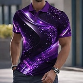 رخيصةأون بولو هندسي للرجال-رجالي هندسي قمصان البولو كم قصير قمصان البولو قميص بياقة كاجوال ملابس الرياضة Buttons الصيف الربيع أزرق أرجواني أخضر