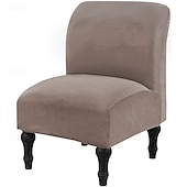 cheap Futon Sofa Cover-Velvet Armless Accent Chair Cover, Soft Stretch Accent Chair Slipcovers Without Arms Removable Armless Chair Furniture Protector Covers for Living Room/Dining Room/Hotel