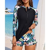 abordables Rash Guards de Una Pieza-Mujer Camiseta Protección Solar Surf Traje de baño 2 Piezas Tropical Boyleg Protección UV Secado rápido Elástico Manga Larga Bañadores Traje de baño Surf Playa Natación Verano