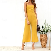 billige Jumpsuits-Dame Normal Kjeledresser Aktiv Helfarge Ermeløs Bred Bukseben Firkantet hals Daglig Feriereise Normal Svart Gul Vin Sommer