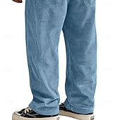 cheap Casual Pants-Men's Trousers Corduroy Pants Baggy Pants Casual Pants Elastic Waist Straight Leg Solid Color Comfort Moisture Wicking Full Length Casual Daily Outdoor Fashion Streetwear Blue Black Micro-elastic
