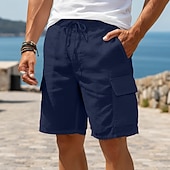 abordables Rétro-Homme Shorts cargo Shorts en Lin Shorts d'été Shorts de plage Cordon de serrage Taille Élastique Multi-poches Uni Confort Léger Longueur Genou Extérieur Plage Fête Vacances Style Classique Noir