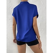  Dames Blouse Knop Effen Elegant Dagelijks Stijlvol Korte mouw V-hals Normale tops Dagelijks blauw Zwart Blozend Roze Oranje Groen Zomer Lente