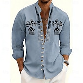 economico Camicia vintage-Per uomo Geometrico Uccello Tribale Camicia Camicia con colletto alla coreana Manica Lunga Vintage Retrò Casuale Vacanza Primavera Autunno Collo alla coreana Colletto alla coreana Bottonato Camicia