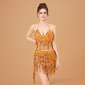 cheap Tops &amp; Sets-Samba Dancewear Purple Sequin Tassel Belly Dance Setl Performance Costume