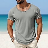 cheap Cotton Linen T-shirts-Men's Tee Top Linen T-Shirt Short Sleeves Crew Neck Summer Plain Fashion Designer Basic Vintage Soft Plain Casual Vacation Street Light Blue Black White Top Tee for Men