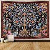 baratos Tapeçarias de Parede-Tapeçaria de parede vintage estética com árvore da vida, fundo floral botânico da natureza, decoração boêmia para quarto, arte de parede grande para decoração de apartamento ou dormitório.