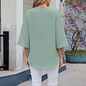 preiswerte Schicke Blusen-Damen Hemd Bluse Chiffon Tops Patchwork Farbblock Stilvoll Lässig Langarm V Ausschnitt Normale Oberteile Täglich Ferien Ausgehen Blau Schwarz Weiß Rosa Himmelblau Sommer Frühling