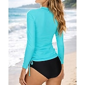 Χαμηλού Κόστους Rash Guards One Pieces-Γυναικεία Κανονικό Προστατευτικά Μαγιό με ρουχισμό Μαγιό Κορδόνι Κουμπώσου Ρυτιδωμένη πλευρά Προστασία UV Ελαστικό Μακρυμάνικο Μαγιό Σέρφινγκ Αυτοκατάδυση Κολύμβηση Καλοκαίρι