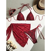 preiswerte 3-teiliges Bikini-Set-Damen Badeanzug Bikini Dreiteilig Rock Bademode Schlank Rückenfrei Urlaub Strandbekleidung Einfarbig Neckholder Ärmellos Badeanzüge