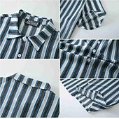 baratos Camisas casuais inteligentes masculinas-Homens Camisa Social Camisa casual camisa de botão Azul Verde Caqui Manga Curta Tiras verticais Colarinho de Camisa Casual Diário Roupa Elegante Moda Casual