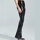 cheap Glossy-Pants Bell Bottoms Pants Flared Trousers Glossy Finish Women's High Waisted Wet Look Patent Leather Look Solid Color Costume for Casual Club Dance Recital Carnival Adults'