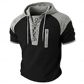  Men's Waffle Henley Shirt Tee Top Short Sleeve Hooded Lace Up Neck Summer Spring All Seasons Solid Color Fashion Designer Casual Color Block Casual Daily Outdoor Light Blue Black Wine Top Tee for Men