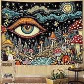 お買い得  タペストリー 壁掛け-サイケデリックなキノコのタペストリー、トリッピーな目玉の壁掛け、星空の夜、銀河、森の風景、ヨガルーム、瞑想スペース、寝室の装飾用ウォールアート